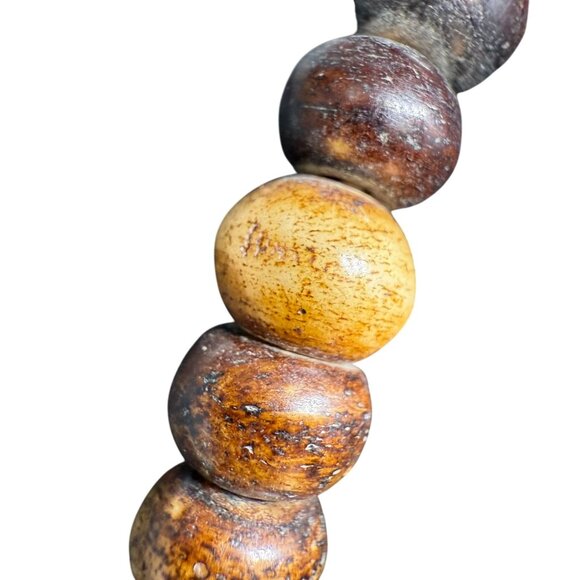 Vintage Coral and Brown Wooden Beaded Necklace Bohemian Boho Retro - Picture 5 of 7